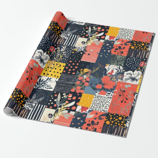  Bloemen Patchwork Patchwork Patroon (7) Cadeaupapier (Uitgerold)