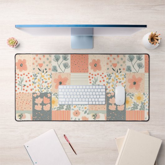 Bloemen Patchwork Patroon - Pastel (11) Bureaumat (Kantoor 1)
