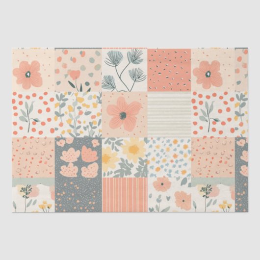 Bloemen Patchwork Patroon - Pastel (11) Tissuepapier (Voorkant)