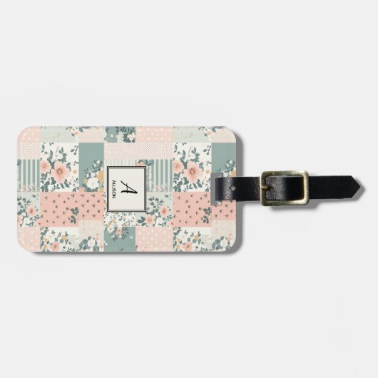 Bloemen Patchwork Patroon - Pastel (1) Bagagelabel (Voorkant horizontaal)