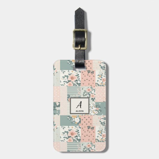 Bloemen Patchwork Patroon - Pastel (1) Bagagelabel (Voorkant verticaal)