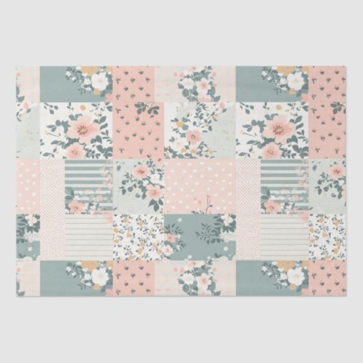  Bloemen Patchwork Patroon - Pastel (1) Tissuepapier (Voorkant)