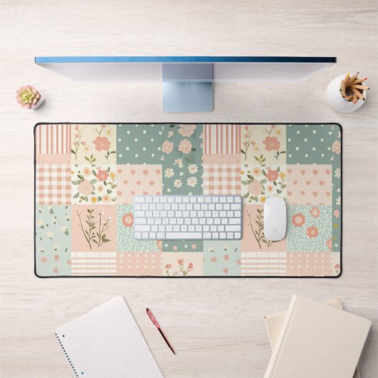 Bloemen Patchwork Patroon - Pastel (6) Bureaumat (Kantoor 1)