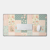 Bloemen Patchwork Patroon - Pastel (6) Bureaumat (Keyboard & Muis)