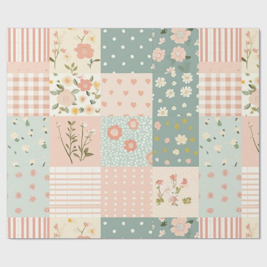  Bloemen Patchwork Patroon - Pastel (6) Cadeaupapier (Vlak)