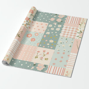  Bloemen Patchwork Patroon - Pastel (6) Cadeaupapier