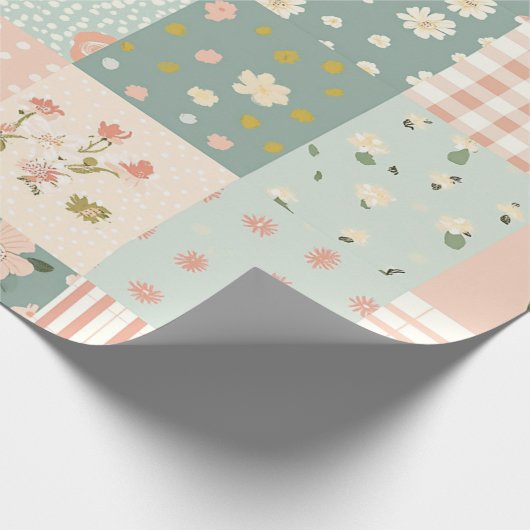  Bloemen Patchwork Patroon - Pastel (6) Cadeaupapier (Hoek)