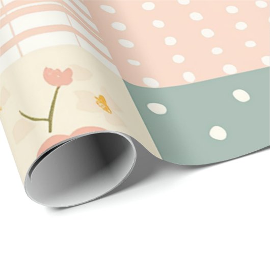  Bloemen Patchwork Patroon - Pastel (6) Cadeaupapier (Rol Hoek)