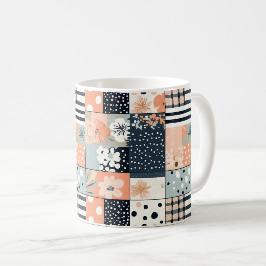 Bloemen Patchwork Patroon - Pastel (8) Koffiemok (Voorkant rechts)