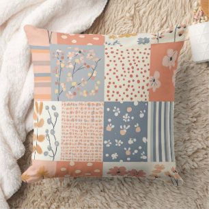 Bloemen Patchwork Patroon - Pastel (9) Kussen