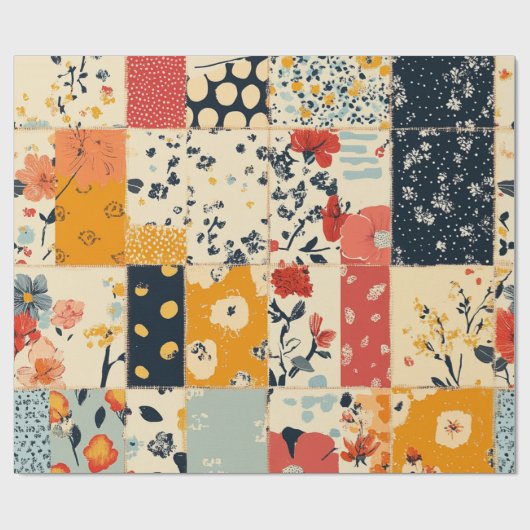  Bloemen Patchwork Quilt Patroon Cadeaupapier (Vlak)