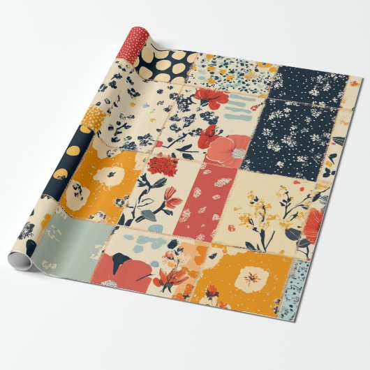  Bloemen Patchwork Quilt Patroon Cadeaupapier (Uitgerold)