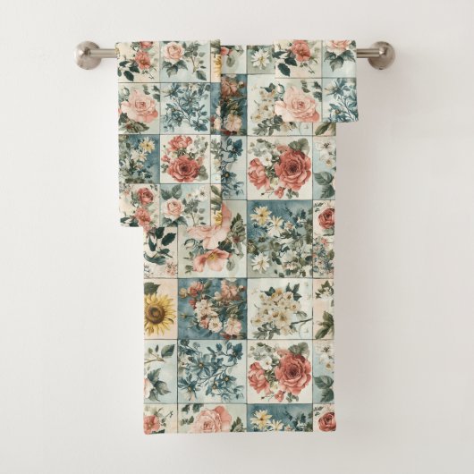 Bloemen Patchwork Style Design Bad Handdoek (Insitu)