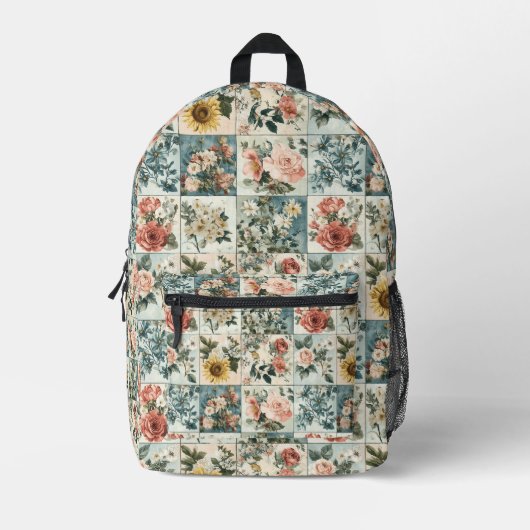 Bloemen Patchwork Style Design Bedrukte Rugzak (Voorkant)