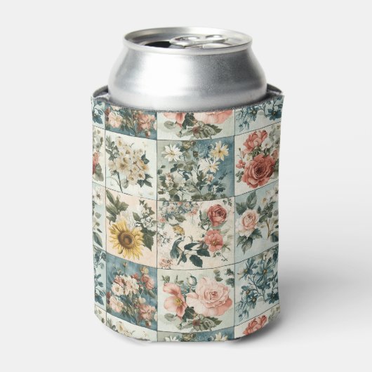 Bloemen Patchwork Style Design Blikjeskoeler (Blikje Voorkant)