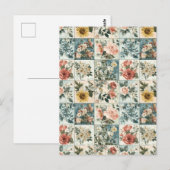  Bloemen Patchwork Style Design Briefkaart (Voorkant / Achterkant)