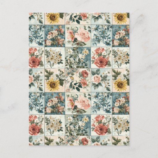  Bloemen Patchwork Style Design Briefkaart (Voorkant)