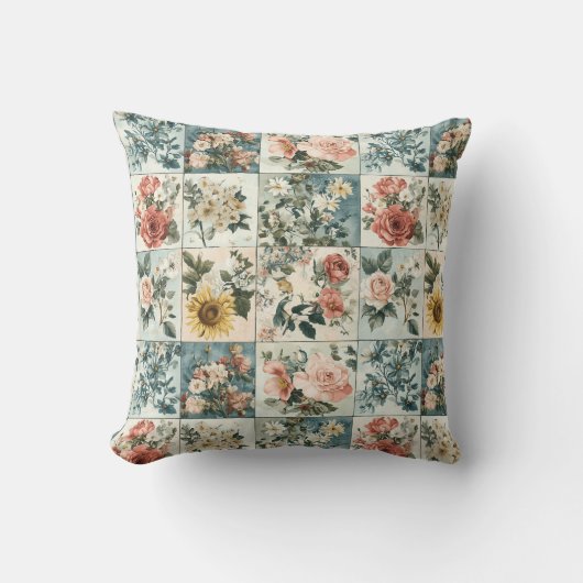  Bloemen Patchwork Style Design Kussen (Voorkant)