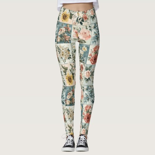 Bloemen Patchwork Style Design Leggings (Voorkant)