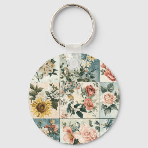 Bloemen Patchwork Style Design Sleutelhanger