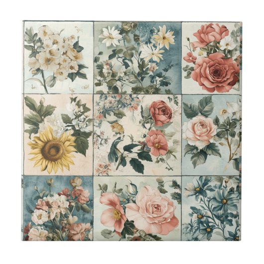 Bloemen Patchwork Style Design Tegeltje (Voorkant)