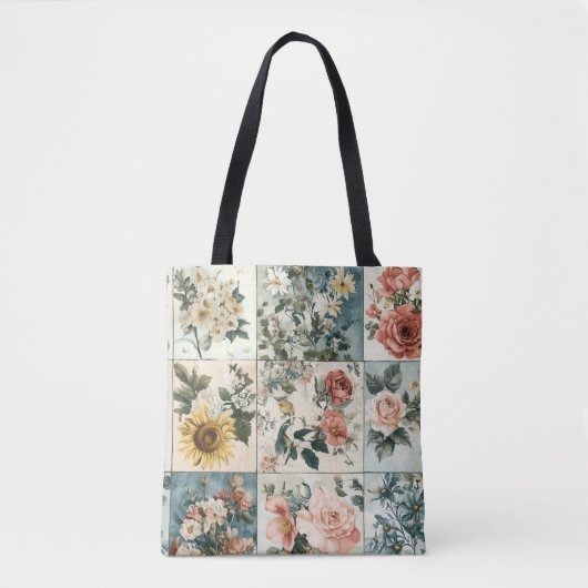 Bloemen Patchwork Style Design Tote Bag (Voorkant)