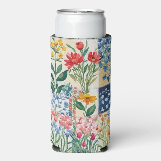 Bloemen Patchwork Tuinbloemen Patroon  Seltzer Blikjeskoeler (Seltzer Voorkant)
