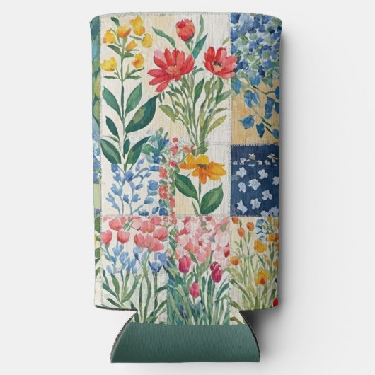Bloemen Patchwork Tuinbloemen Patroon  Seltzer Blikjeskoeler (Achterkant)