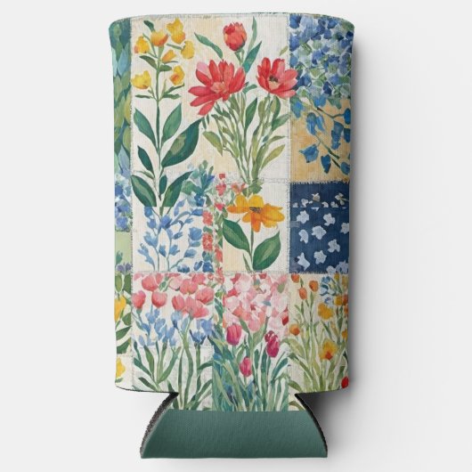 Bloemen Patchwork Tuinbloemen Patroon  Seltzer Blikjeskoeler (Voorkant)