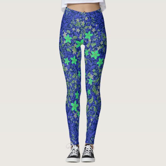 Bloemen patroon 08.b Dblue BG Leggings (Voorkant)