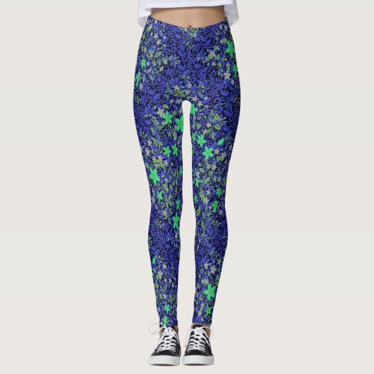 Bloemen patroon 08.b Zwart BG Leggings (Voorkant)