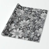 Bloemen patroon 7 Mono | Inpakpapier (Uitgerold)