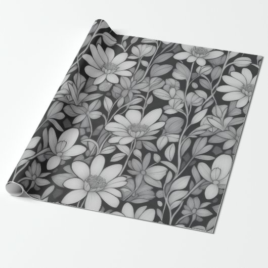 Bloemen patroon 7 Mono | Inpakpapier (Uitgerold)
