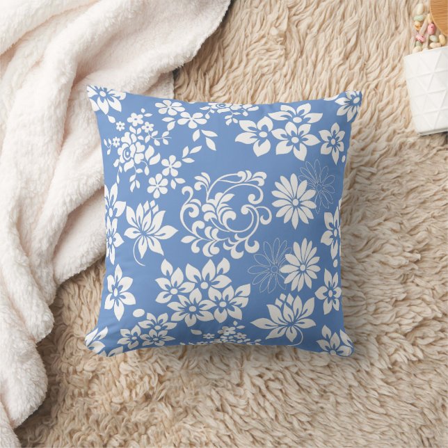 Bloemen patroon.b L Blauw BG Kussen (Deken)