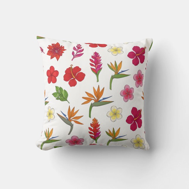 Bloemen Patroon – Exotisch Botanisch Ontwerp Kussen (Voorkant)