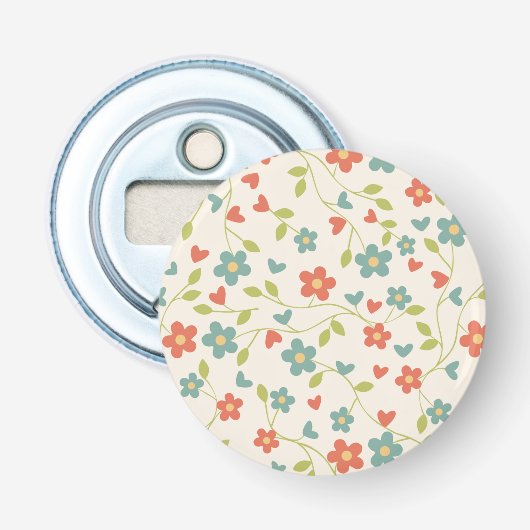 Bloemen Patroon Flesopener Button Flesopener (Voorkant)