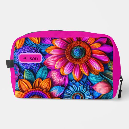 Bloemen patroon in boho stijl, aangepast toilettasje (Voorkant)