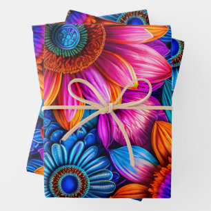 Bloemen patroon in boho stijl inpakpapier vel