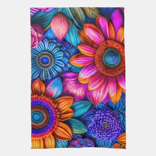 Bloemen patroon in boho stijl theedoek (Verticaal)