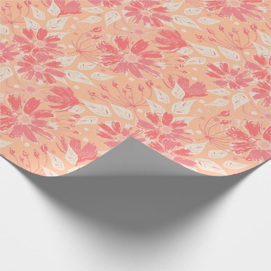 Bloemen patroon in modieuze perzik tinten. cadeaupapier (Hoek)