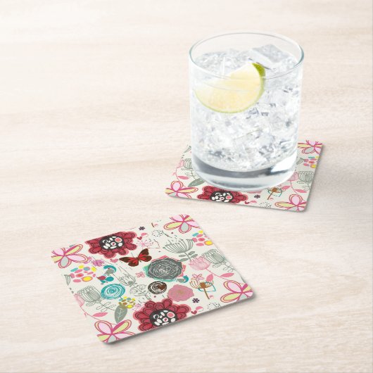 Bloemen patroon in retro stijl 5 kartonnen onderzetters (Insitu)