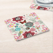 Bloemen patroon in retro stijl 5 kartonnen onderzetters (Schuin)