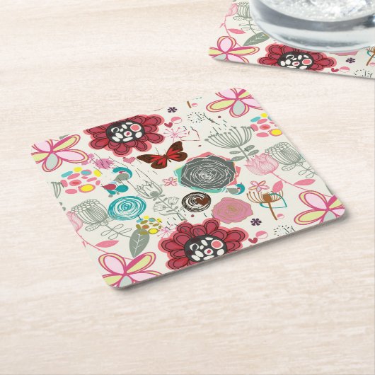 Bloemen patroon in retro stijl 5 kartonnen onderzetters (Schuin)