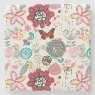 Bloemen patroon in retro stijl 5 stenen onderzetter