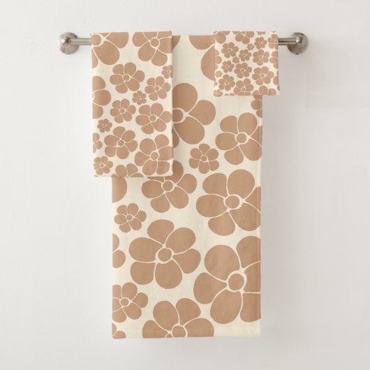 Bloemen Patroon in Tan en Cream Bad Handdoek (Insitu)
