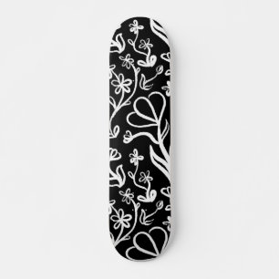 Bloemen Patroon in wit op zwart Persoonlijk Skateboard