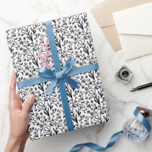 Bloemen Patroon in zwart-wit Cadeaupapier