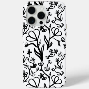 Bloemen Patroon in zwart-wit iPhone 15 Pro Max Hoesje