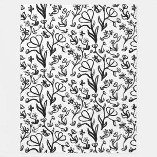 Bloemen Patroon in zwart-wit Fleece Deken