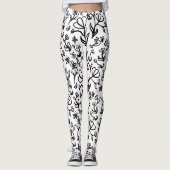 Bloemen Patroon in zwart-wit Leggings (Voorkant)